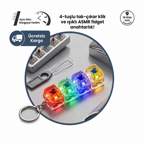 Empiron™ 4'lü Işıklı Mekanik Klavye Stres Anahtarlığı (ASMR & Fidget)
